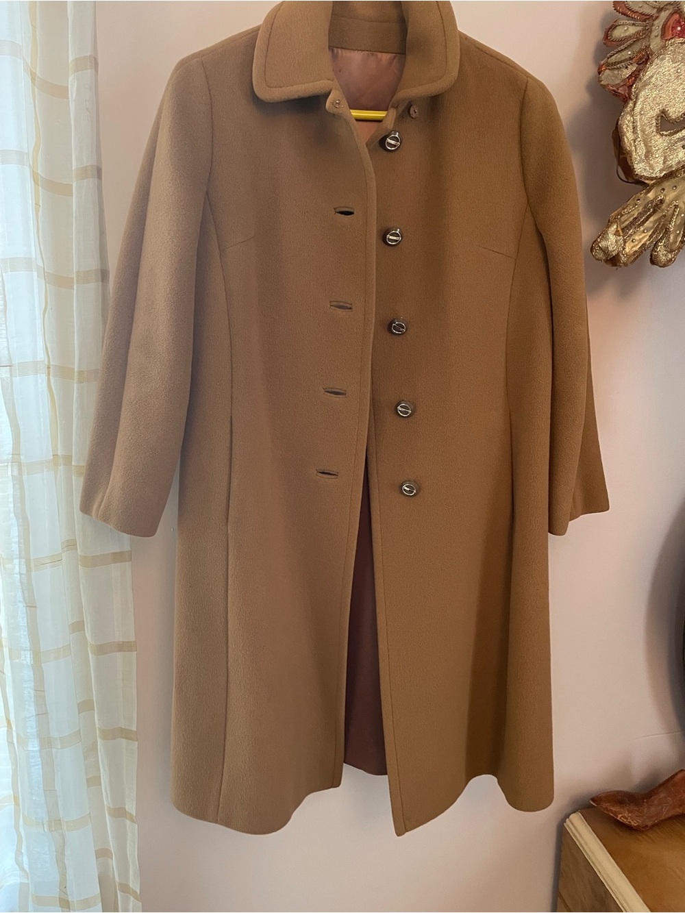 Vintage Camel Cashmere Reefer Coat w Silk Lining Bespoke Buttons